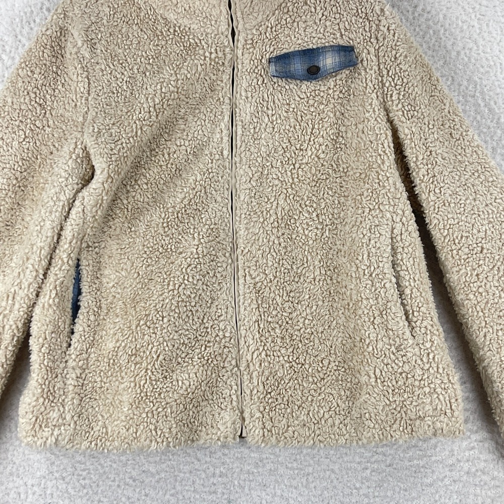Pendleton Fleece Jacket Womens Large Ivory Sherpa Flannel Lined Full Zip Cozy - Picture 4 of 16
